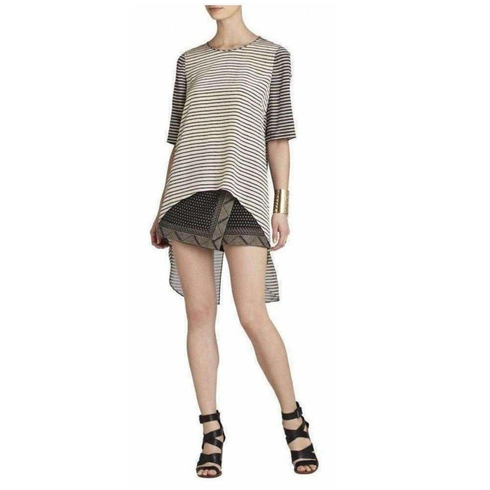 BCBGMAXAZRIA 100% Silk $378 Caterina Split Back Top Sz XS Striped High Low - Picture 15 of 16